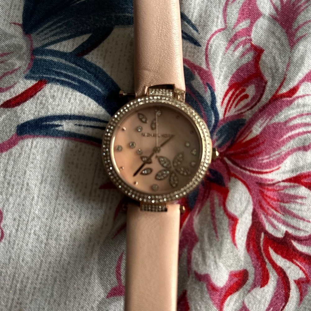 Michael kor’s pink leather strap watch